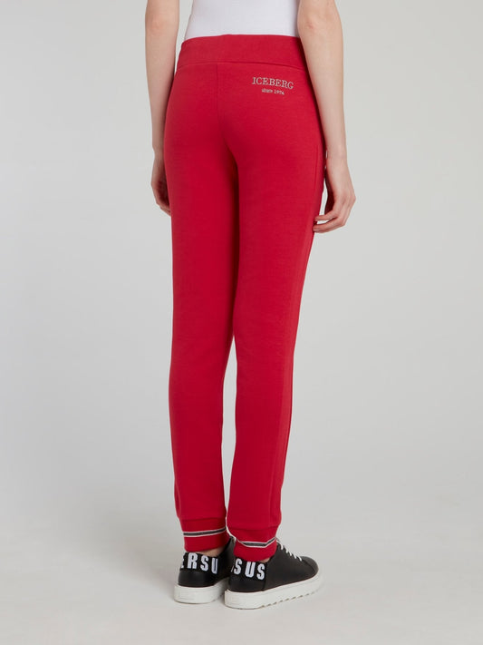 Red Drawstring Rear Logo Track Pants