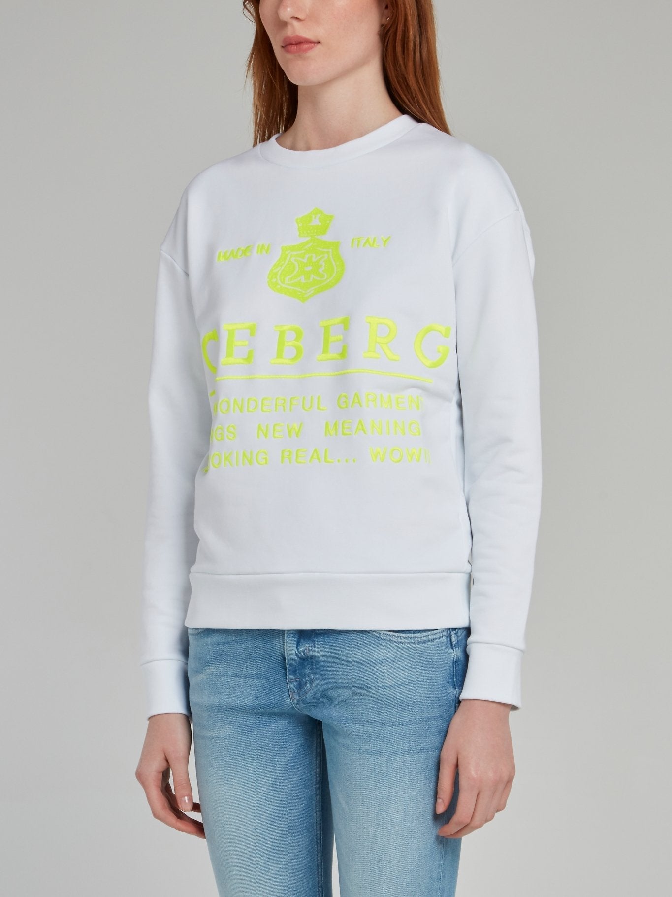 White with Neon Logo Embroidered Sweatshirt