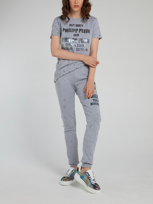 Grey Distressed Statement T-Shirt