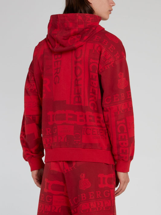 Red Logo Print Hooded Sweatshirt