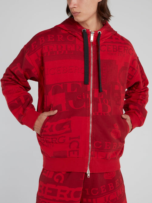 Red Logo Print Hooded Sweatshirt