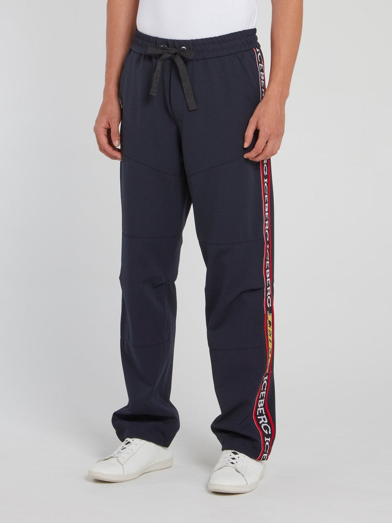 Navy Logo Side Stripe Drawstring Jogging Trousers