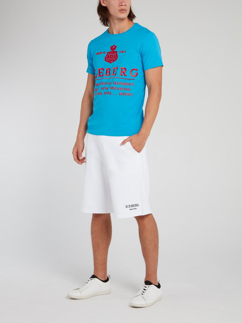 White Logo Drawstring Knitted Shorts