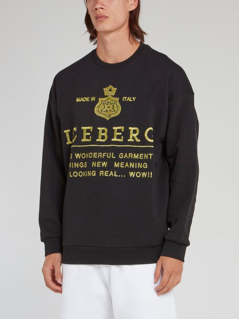 Black with Yellow Logo Embroidered Sweatshirt