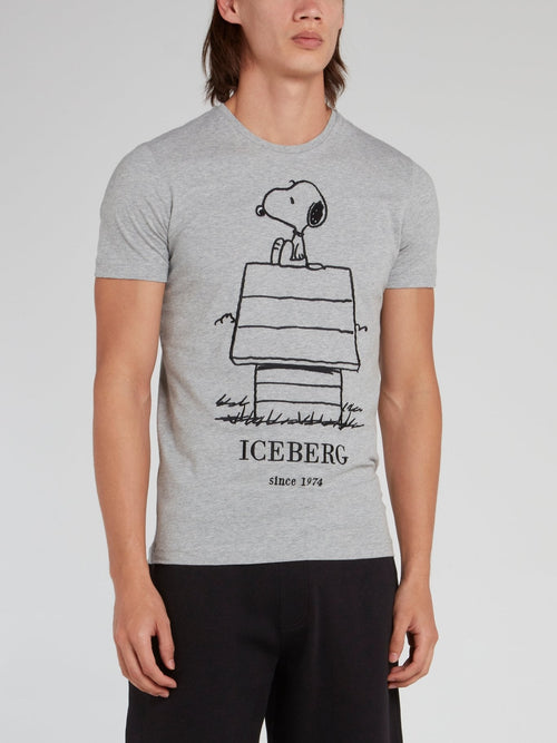 Snoopy Sketch Grey Cotton T-Shirt