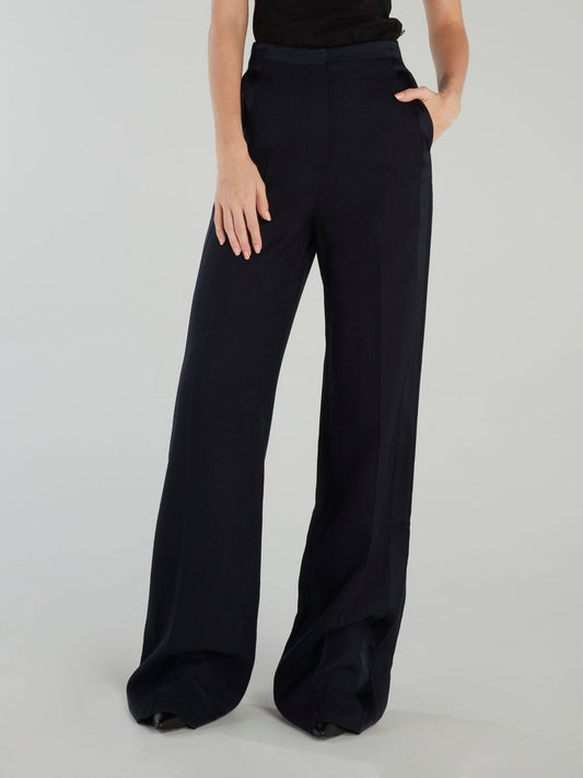 Navy Knitted Palazzo Pants