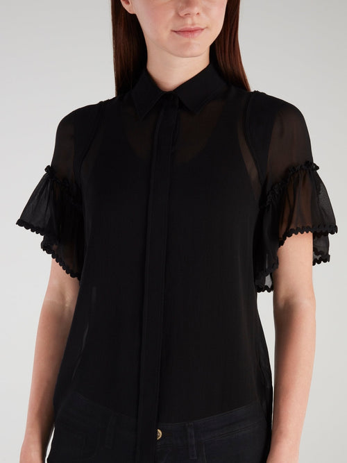 Black Flared Short Sleeve Shirt