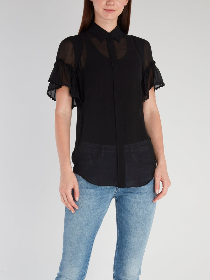 Black Flared Short Sleeve Shirt