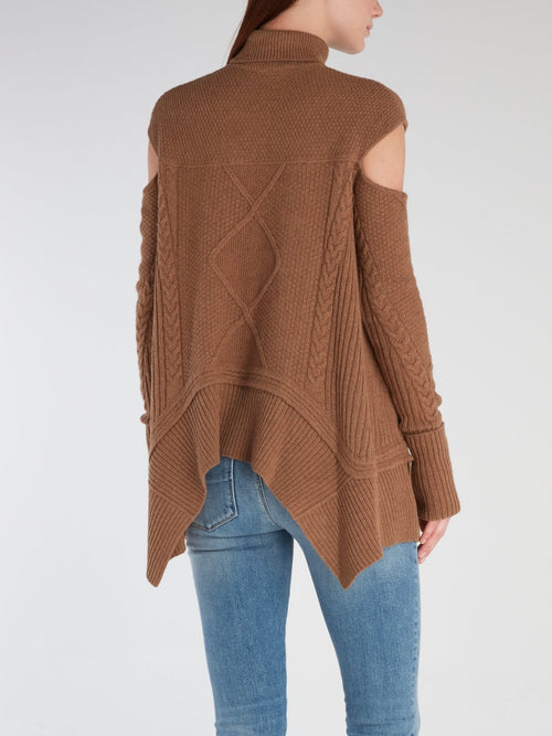 Brown Cut Out Turtleneck Sweater