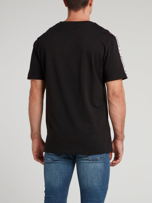 Black Logo Shoulder Stripe Jersey T-Shirt