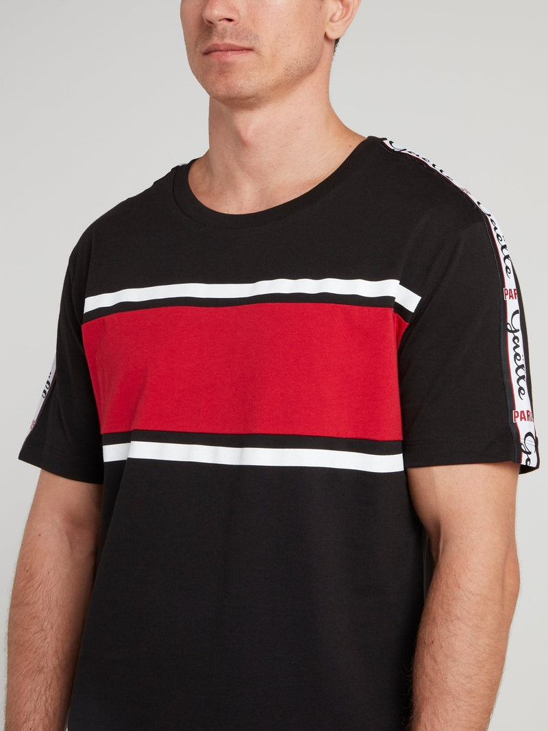 Black Logo Shoulder Stripe Jersey T-Shirt