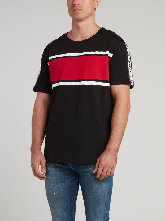 Black Logo Shoulder Stripe Jersey T-Shirt