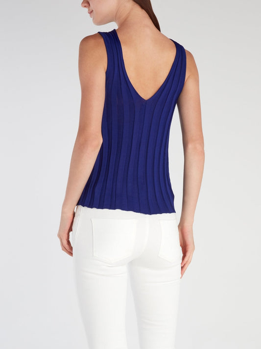 Navy Ribbed Keyhole Top