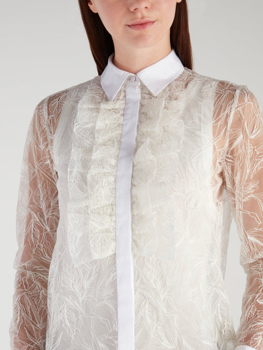 White Floral Mesh Shirt