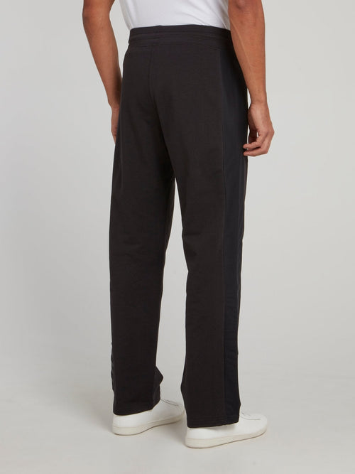 Black Logo Side Stripe Fleece Pants