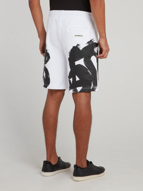 White Brush Stroke Print Shorts