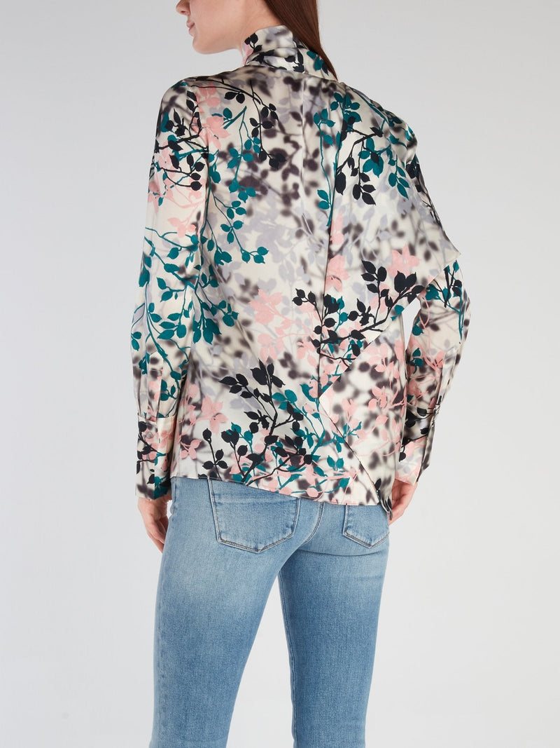 Tie Neck Floral Silk Blouse