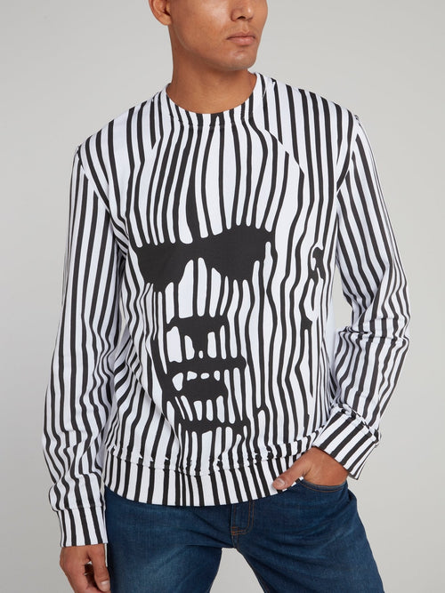 White Distorted Stripe Sweatshirt