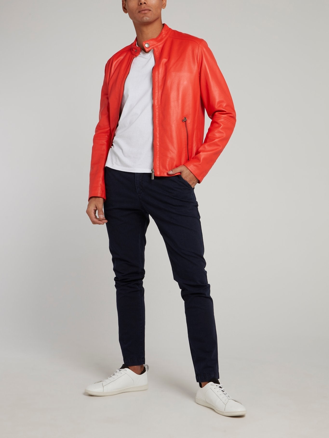 Orange Leather Biker Jacket