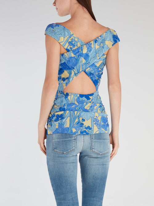 Tropical Print Cross Back Bateau Top