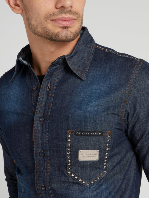 Navy Studded Denim Shirt