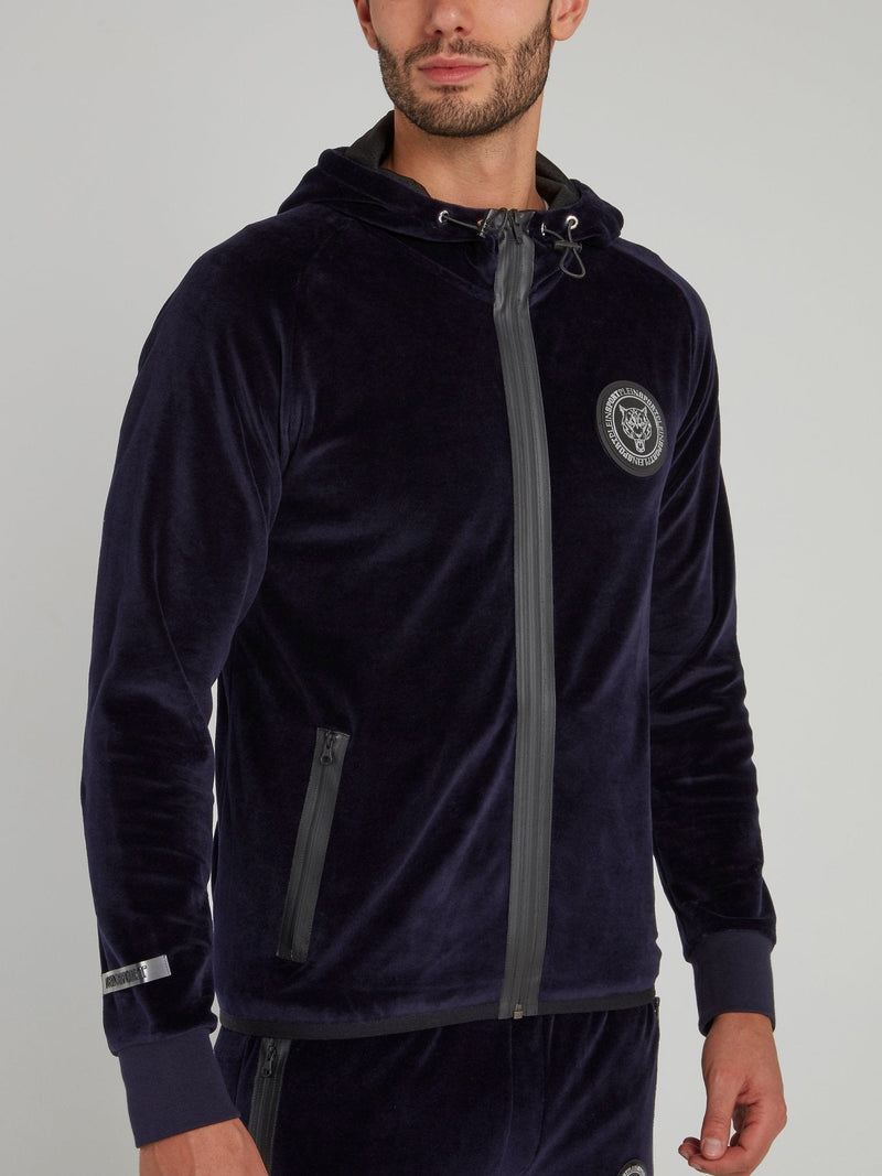 Navy Velvet Hoodie Sweat Jacket