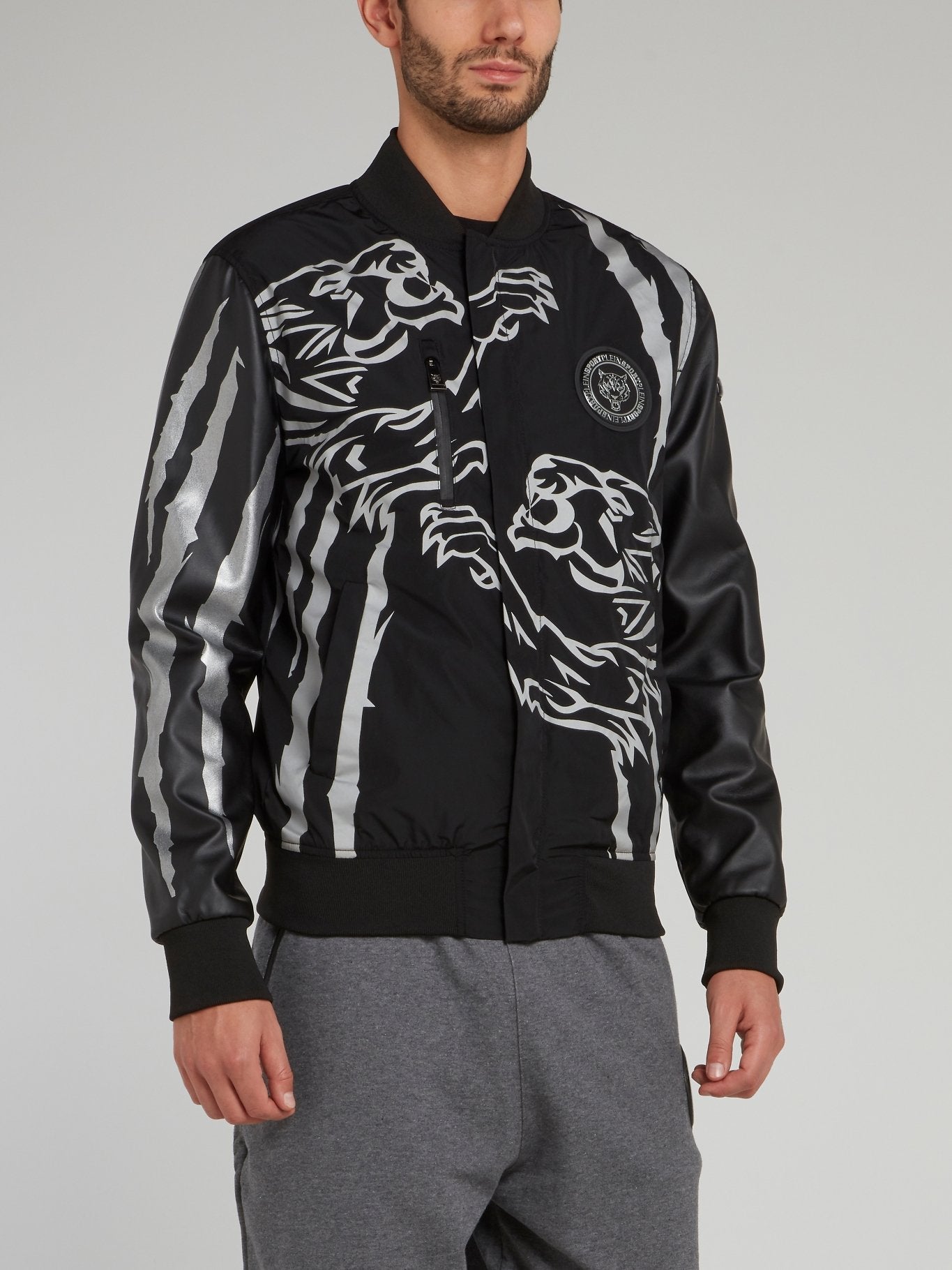 Black Tiger Print Nylon Jacket