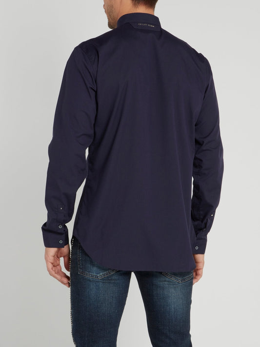 Navy Skull Embroidered Shirt