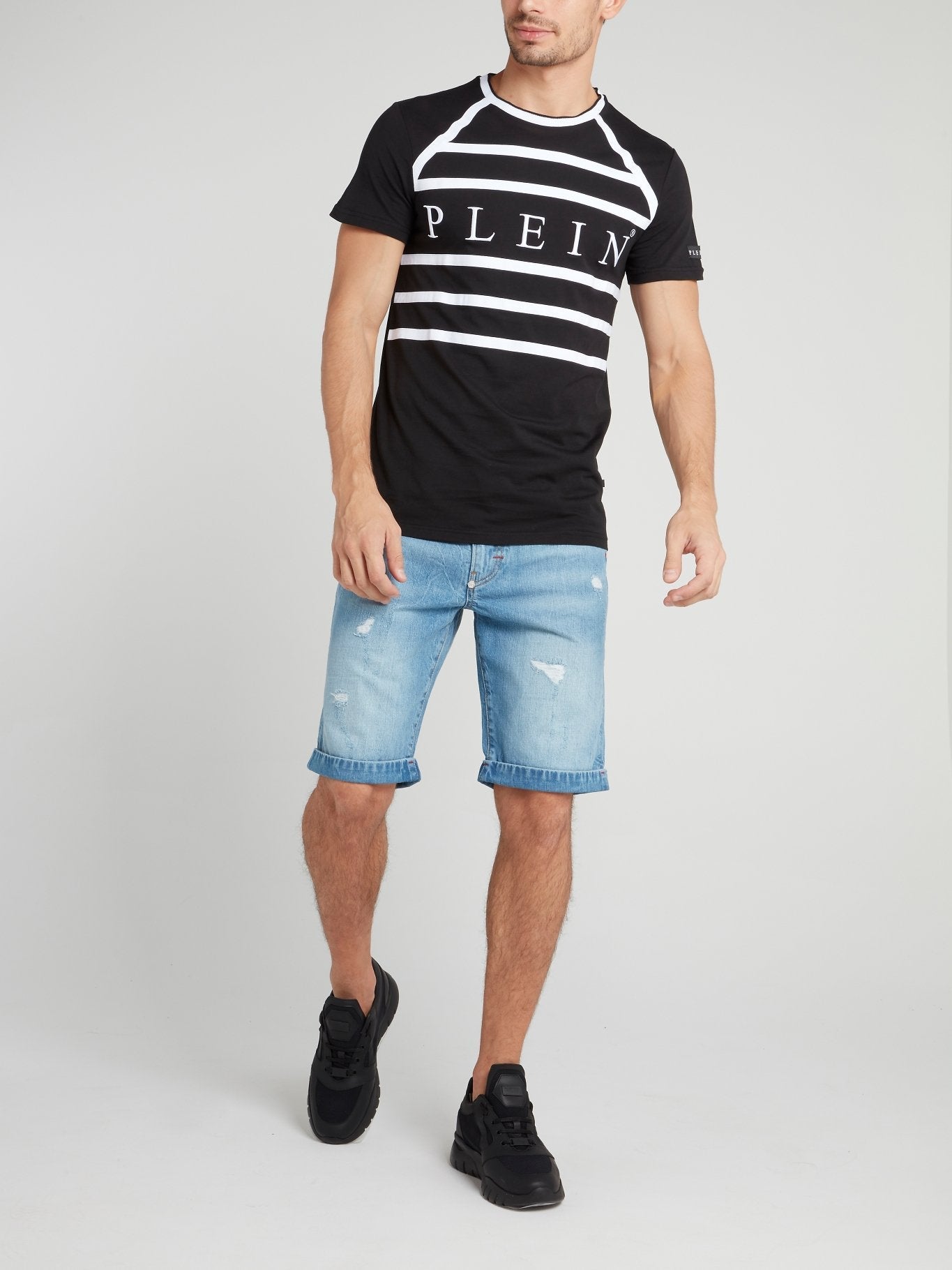 Black Striped Panel Logo T-Shirt