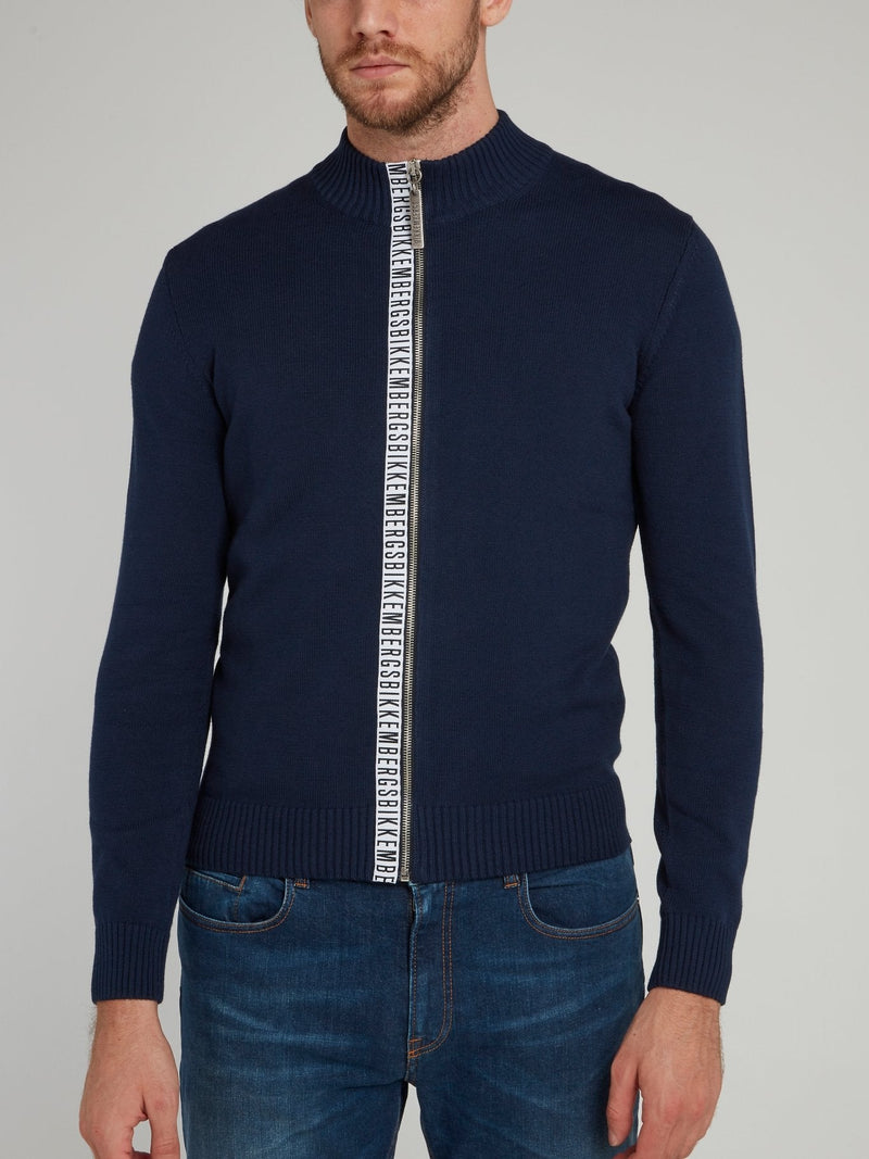 Navy Logo Stripe Knitted Jacket