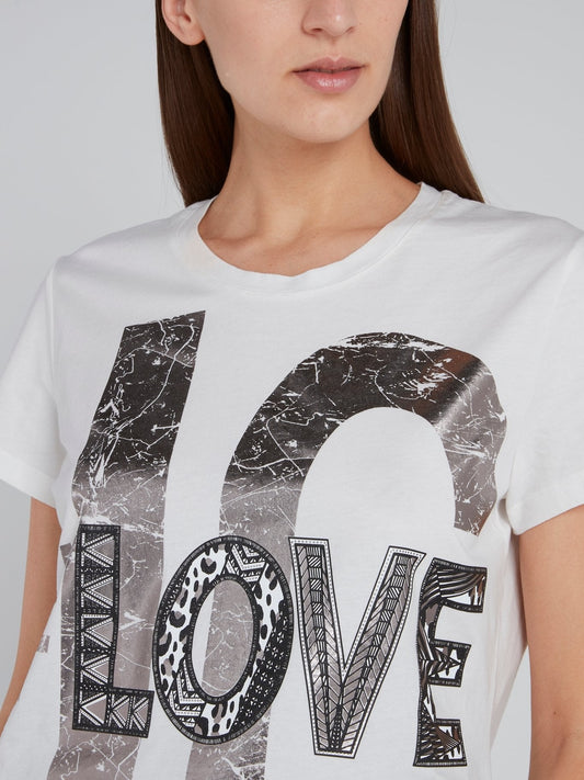 White Foil Print Statement T-Shirt