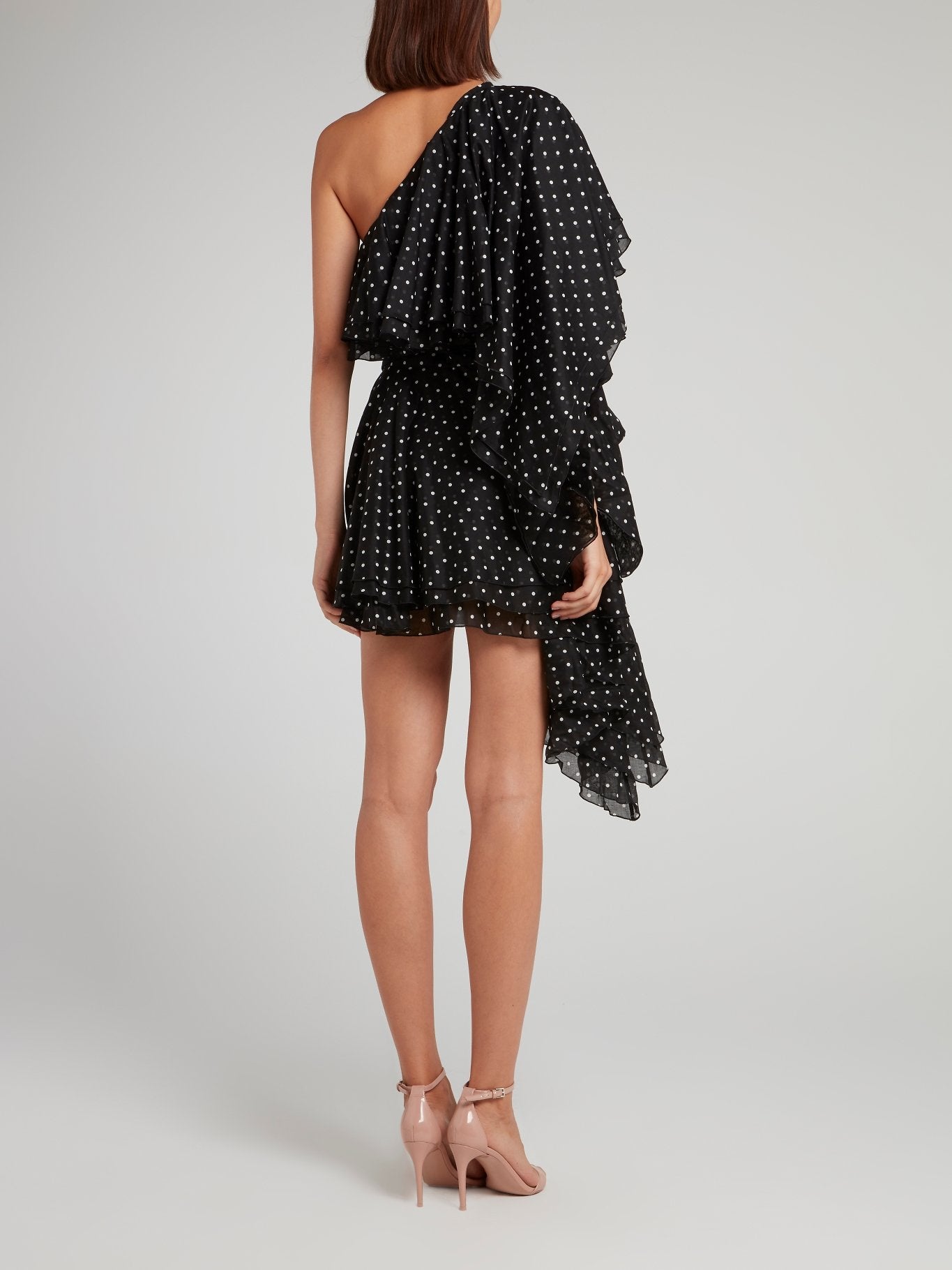 Black Asymmetric Polka Dot Mini Dress