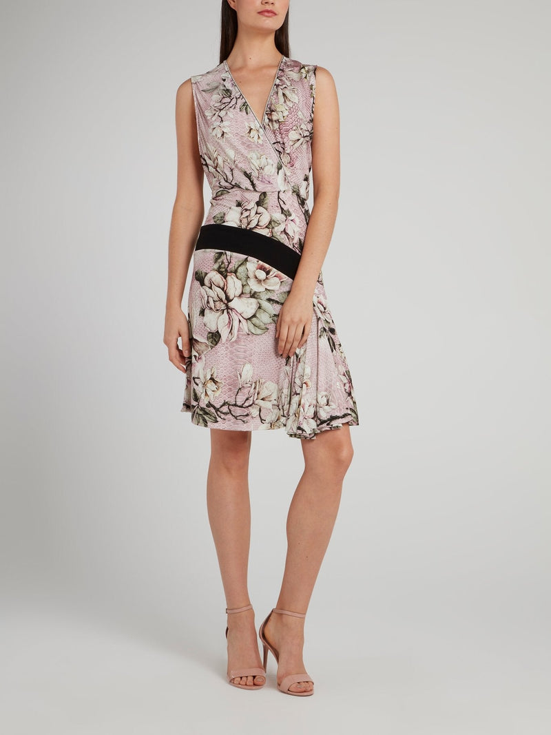 Floral Snake Print Draped Dress