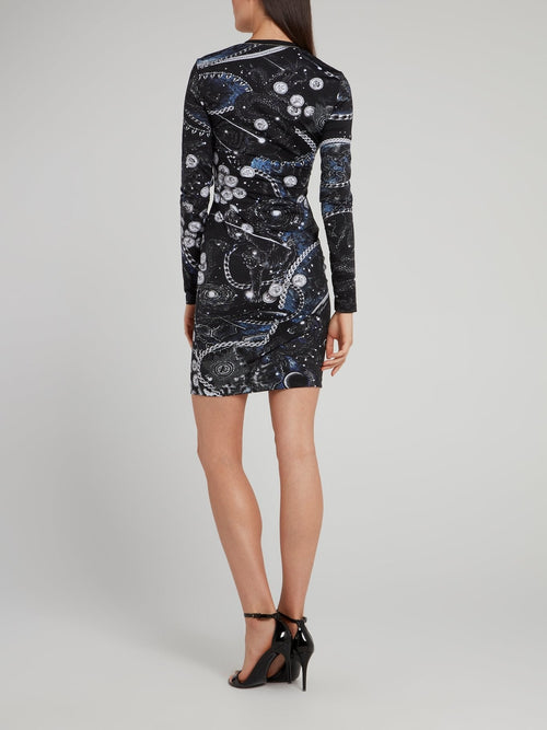 Printed Scoop Neck Sheath Dress