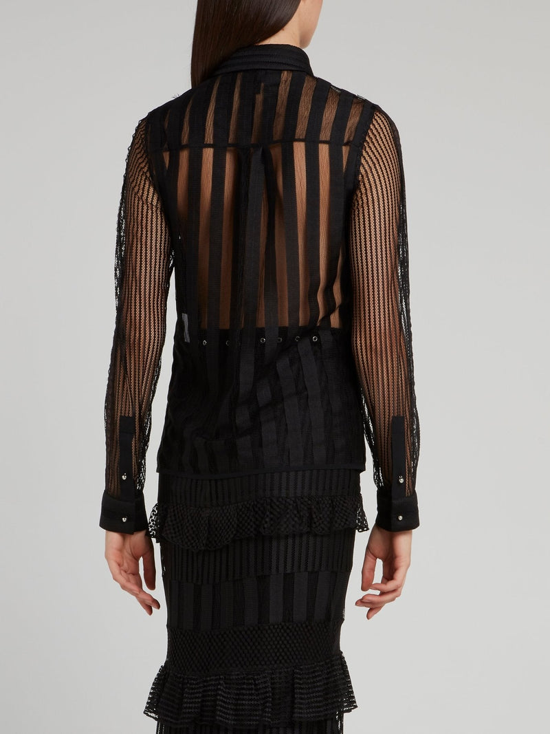 Black Net Mesh Long Sleeve Shirt