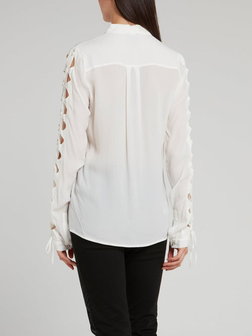 White Cut Out Sleeve Shirt