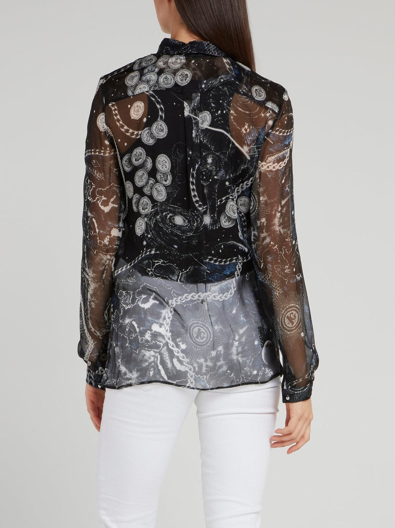 Space Print Chiffon Shirt