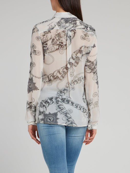 White Chain Print Chiffon Shirt