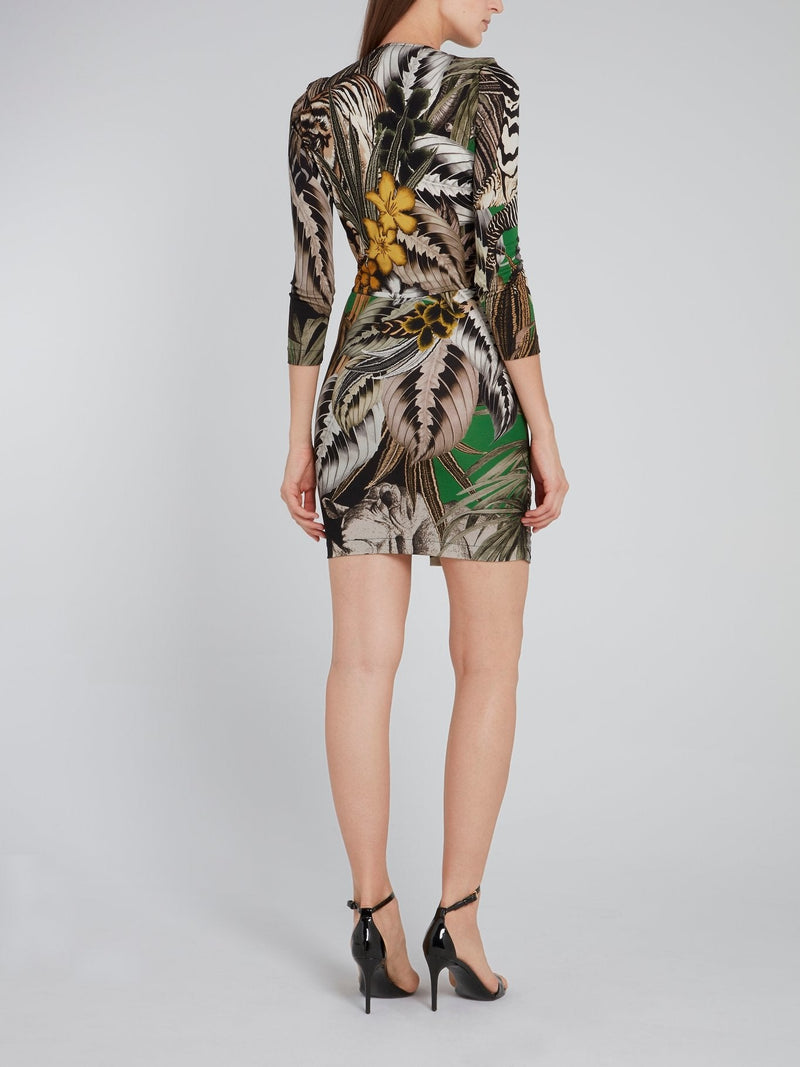 Tropical Print Surplice Mini Dress