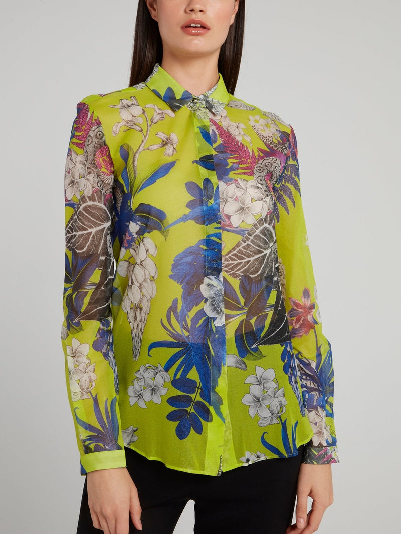 Chartreuse Flora and Fauna Shirt