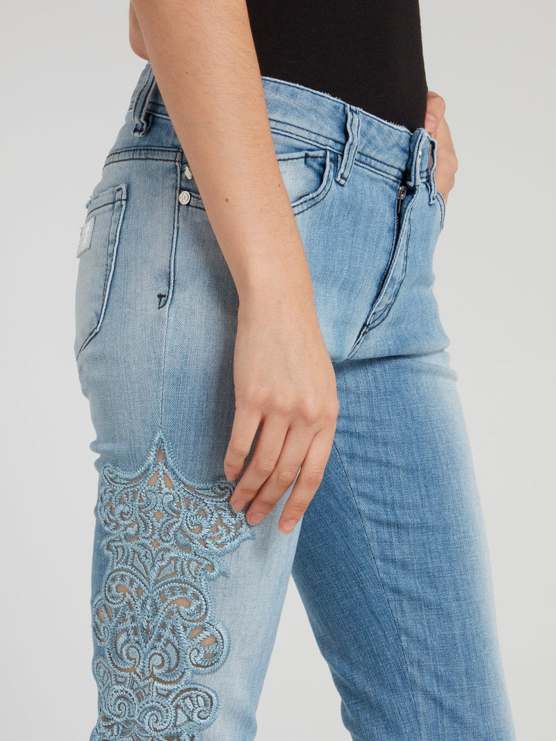 Blue Lace Panel Jeans