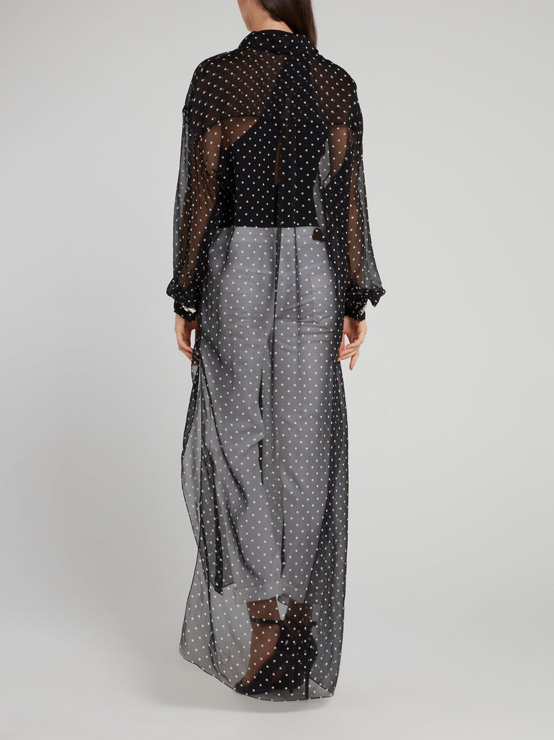 Black Sheer Overlay Polka Dot Maxi Dress