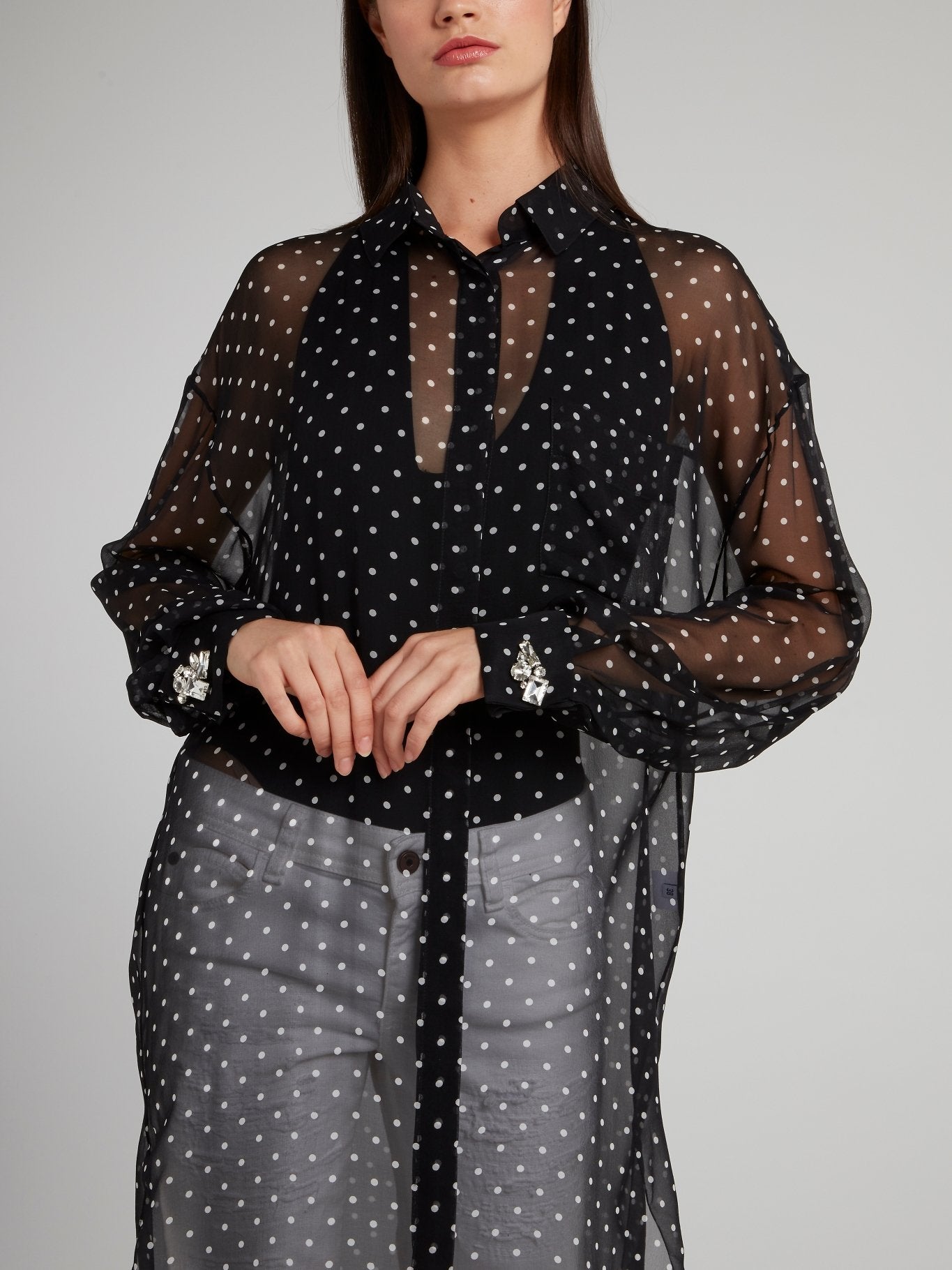 Black Sheer Overlay Polka Dot Maxi Dress