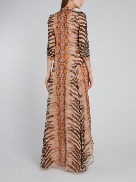 Beige Animal Print Tent Silk Dress