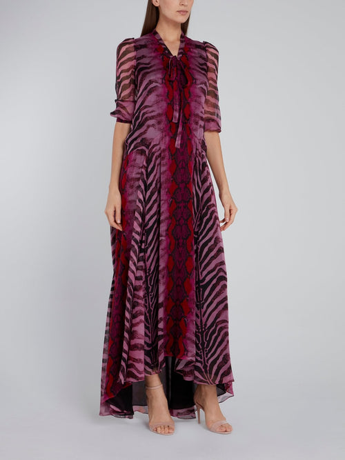 Purple Animal Print Tent Silk Dress