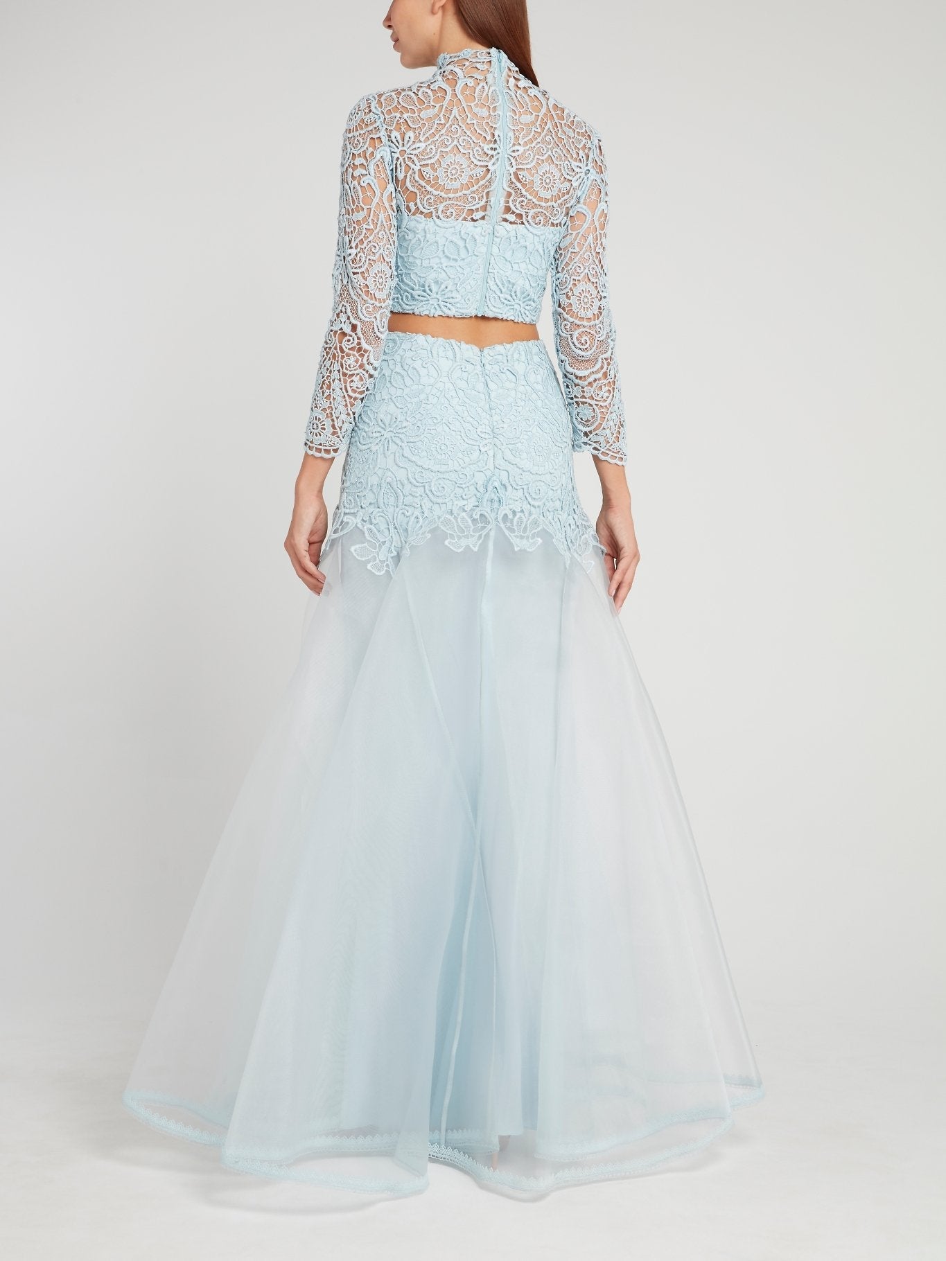 Blue Cut Out Lace Maxi Dress