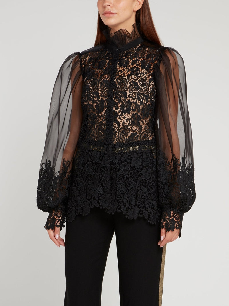 Black Lantern Sleeve Lace Top