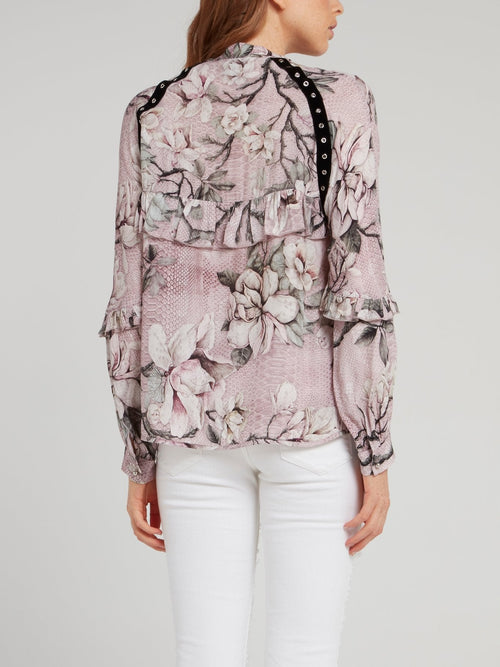 Pink Snake Floral Lace Up Shirt