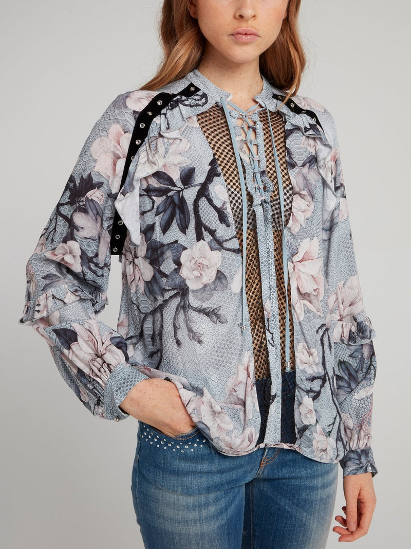 Snake Floral Lace Up Shirt