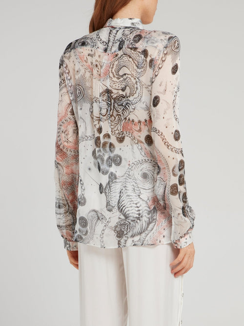 Map Print Chiffon Blouse